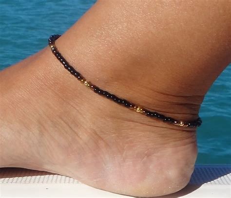 Beaded Anklet Ankle Bracelet Black Anklet Black And Gold Ankle