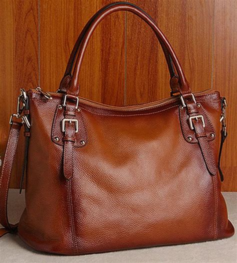 Womens Brown Real Leather Purse Genuine Leather Handbag Shoulder Bag Hobo Tote Purse Cowhide