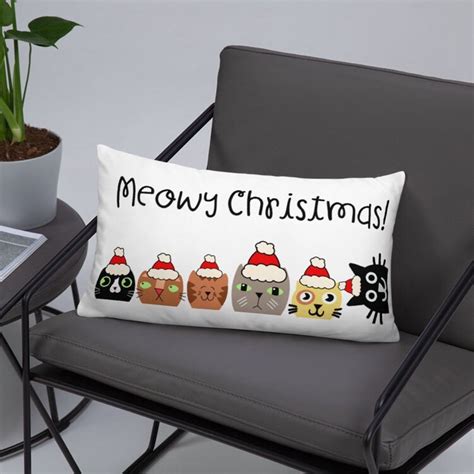 Meowy Christmas Cat Pillow Cute Christmas Decor Cat Lover Etsy