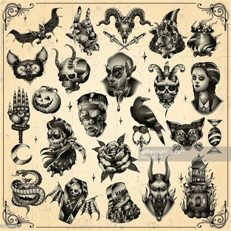 Set Of Spooky Halloween Characters Eps10 Gradient Black And Grey
