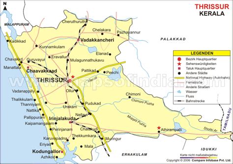 Landkarte Bezirk Thrissur Karte Bezirk Thrissur Bezirkskarte Thrissur
