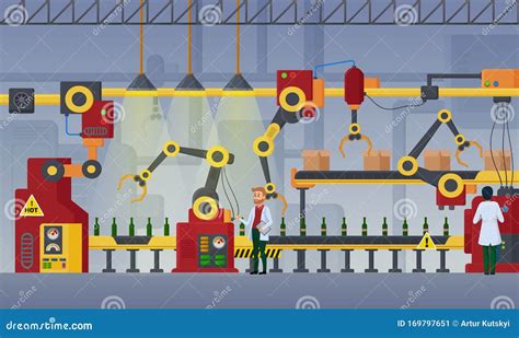Modern Factory Assembly Line Vector Illustration Stock Vector Illustration Of Brewing