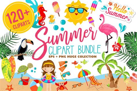 summer clipart bundle  cliparts illustrations