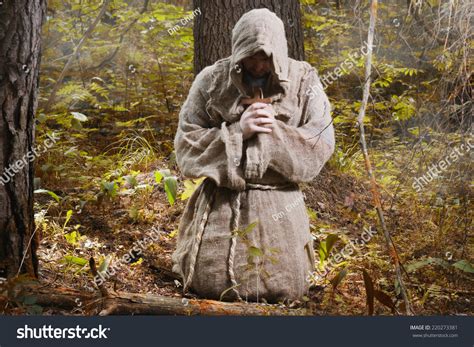 Medieval Monk Praying Misty Forest Stock Photo 220273381 Shutterstock