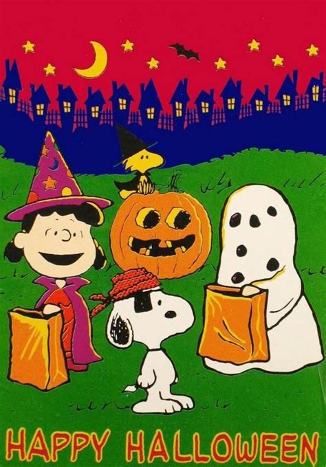 A Charlie Brown Halloween Card With Snoop And His Friends Holding