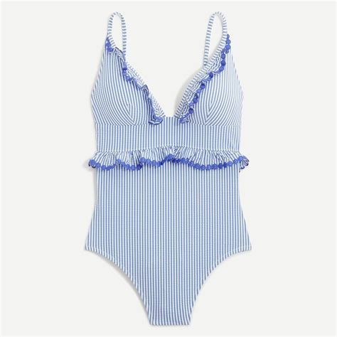 Jcrew Ruffle One Piece Swimsuit In Seersucker For Women One Piece