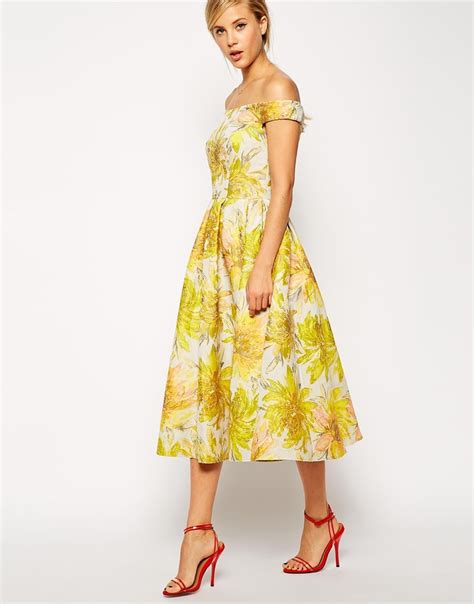Asos Sunflower Bardot Midi Prom Dress In Yellow Lyst