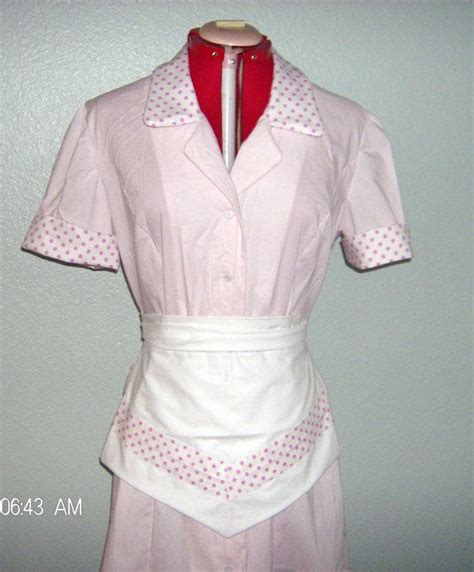 Light Pink Polka Dot Retro Diner Waitress Uniform Dress Hostess