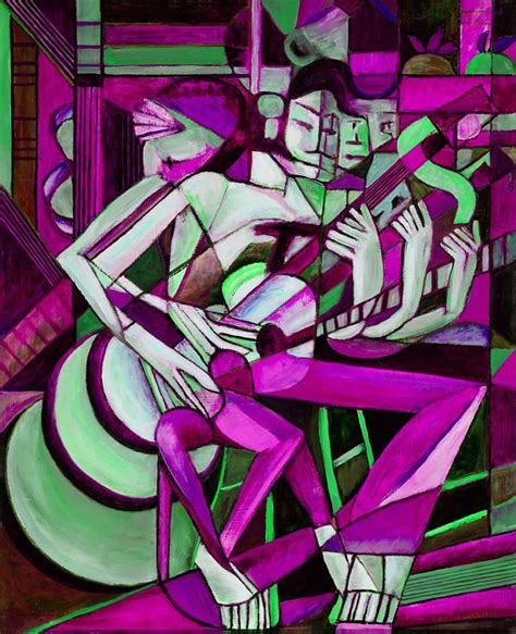 Cubist Descending Guitar Purple Green By Terrie Rockwell Cubism Art