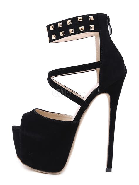 Noir Sexy Chaussures Femmes Plateforme Peep Toe Criss Cross Perlé