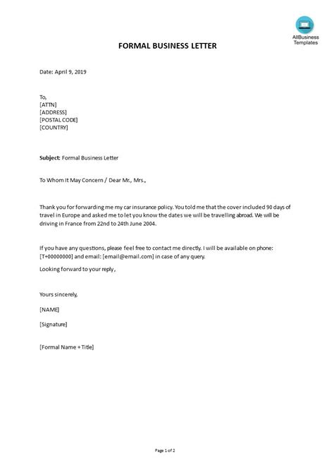 Business Letter Template In Word Business Letter