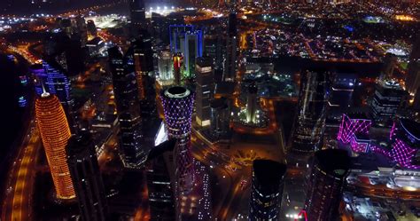 Night Footage Of The Capital City Center Of Doha Qatar 9362671 Stock