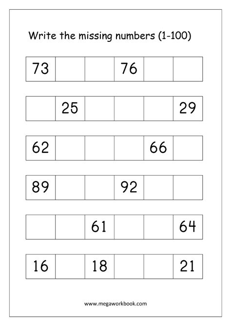 Missing Numbers Numbers 1 50 Worksheets For Kindergarten Pdf Missing