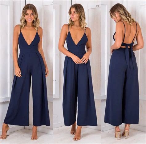 Womens Casual Sleeveless Deep V Neck Jumpsuit Solid Backless Chiffon Suits In Jumpsuits From