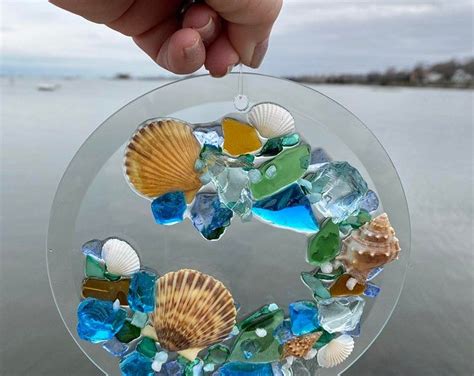 6 Beach Glass Sun Catcher Beach Glass Suncatcher Etsy Coastal Ornament Suncatchers Beach