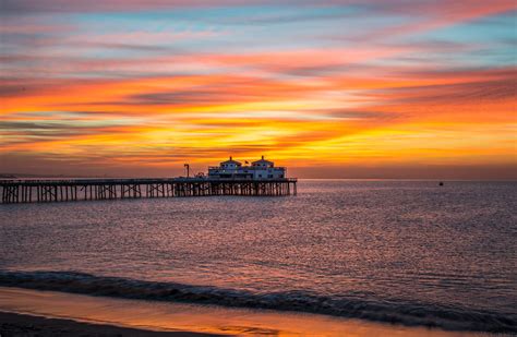 Epic Hdr Malibu Pier Sunsets Red And Orange Clouds Seascape Ocean