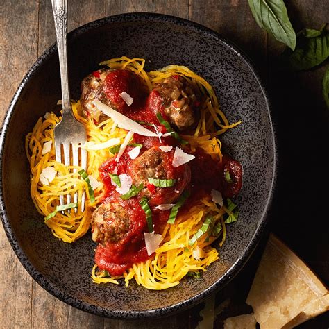 Spaghetti Squash And Meatballs Recipe Eatingwell