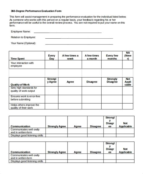 7 Sample 360 Evaluations Sample Templates Employee Evaluation Form