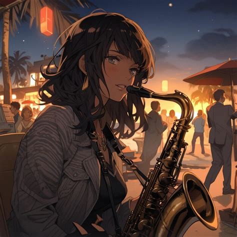 Premium Photo Anime Girl Playing Saxophone In A Crowded Street At