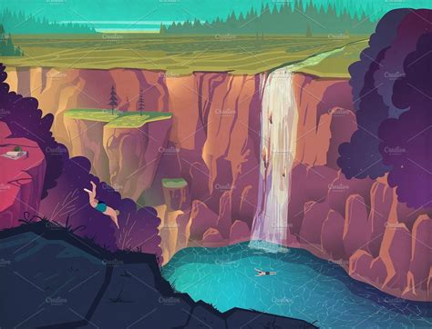 Waterfall Vector Illustration Vector Illustration Nature Vector