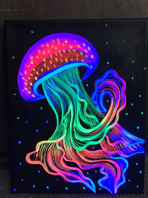 Black Light Jellyfish Painting Etsy In 2020 Hippie Painting Trippy