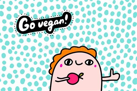 Vegan Hand Drawn Vector Illustration Logotype In Cartoon Doodle Style