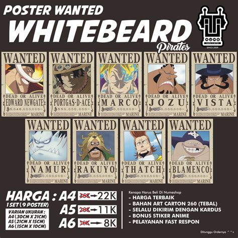 Jual Poster Bounty Wanted One Piece Shirohige Whitebeard Pirates A4