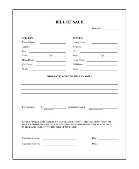Generic Auto Bill Of Sale Form Bill Of Sale Fill Online Printable