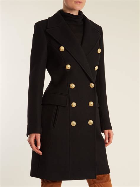 Balmain Double Breasted Wool And Cashmere Blend Coat In Black Lyst