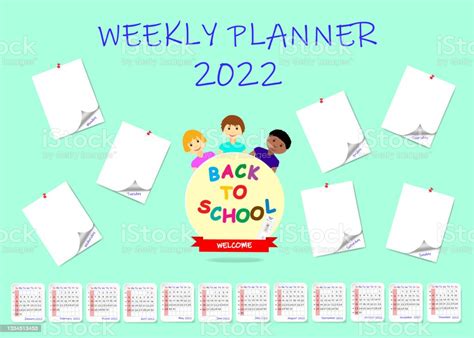 Back To School Calendar With Differently Spaced Blank Stickers Stock