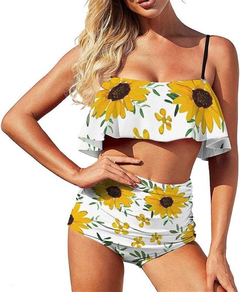 Bikini Badeanzug F R Damen Gelbe Sonnenblumen Zweiteilig Bademode