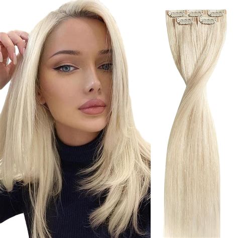 Clip In Human Hair Extensions Platinum Blonde Real Remy Hair With Invisible Pu Weft
