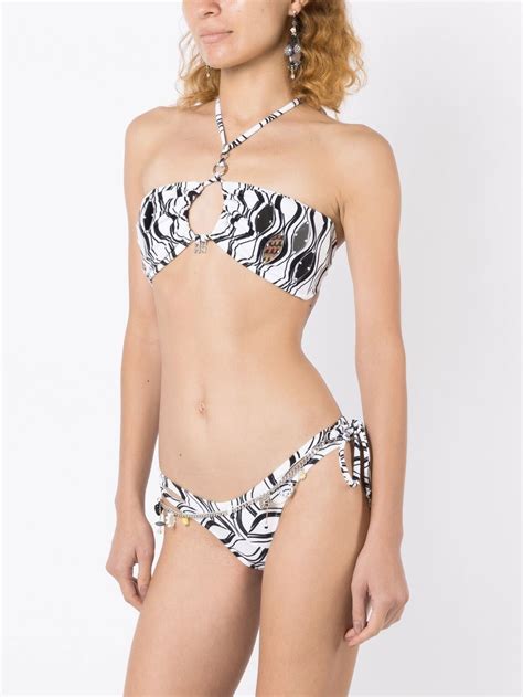 Amir Slama Wave Print Chain Detail Bikini Set Farfetch