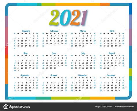 2021 Calendar Colorful Frame Vector Illustration 2021 Calendar Design