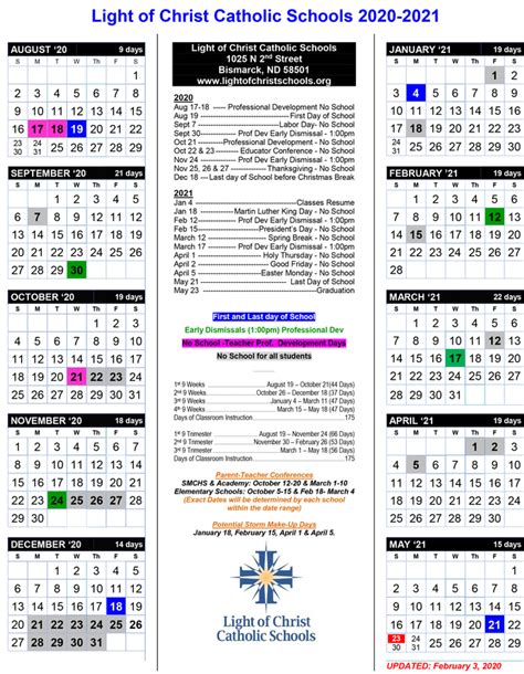 Catholic School Division Calendar