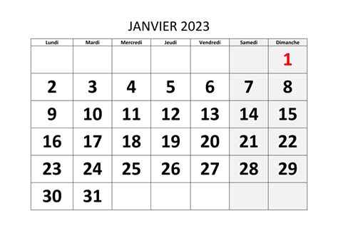 Calendrier Janvier 2023 Modèle Docalendario