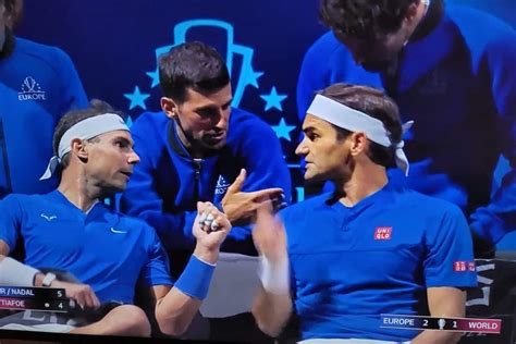 Novak Djokovic Coaching Roger Federer Rafael Nadal During Laver Cup