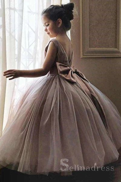 Lovely Cute Mauve Flower Girl Dresses With Bow On The Back Grs024 Selinadress