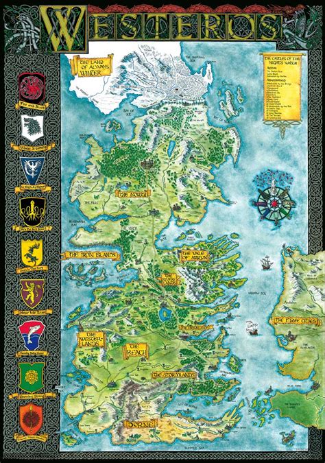 Game Of Thrones Houses Map Westeros And Free Cities Poster Home Deco On