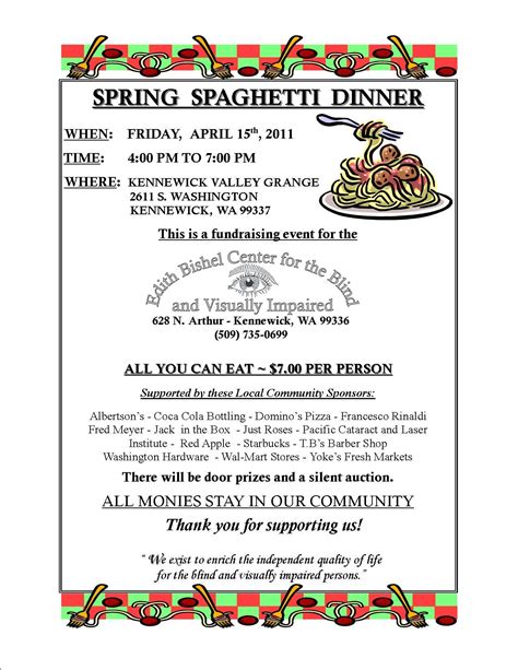 Inspiration Spaghetti Dinner Ticket Template Green House Schools