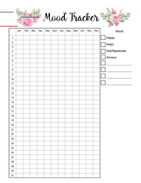 Free Printable Mood Trackers Designs Free Printable Mood Tracker