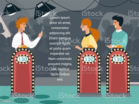 Clever Young People Playing Television Quiz Game Stock Illustration