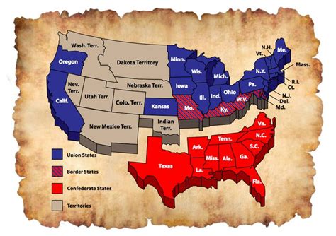 The United States During The Civil War Union Confederate And Border