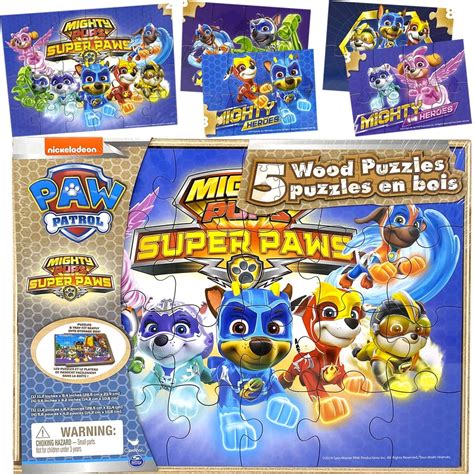 Paw Patrol Super Paws 5 Style Wood Puzzles In Wooden Storage Box For