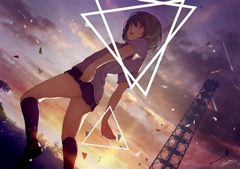 School Brown Open Skyscapes Anime Uniforms Hair Triangles