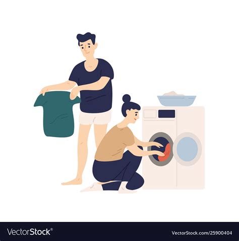 Adorable Funny Couple Sorting Clothes And Putting Vector Image