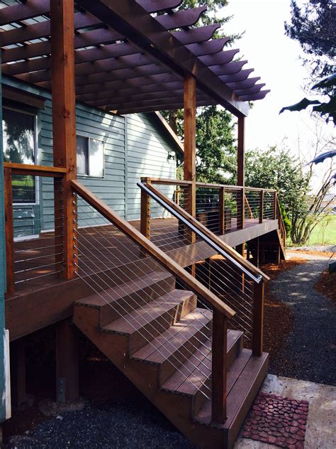 Timbertech Terrain Decking Cedar And Stainless Cable Railing Painted