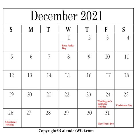 December 2021 Calendar With Holidays December Holidays 2021