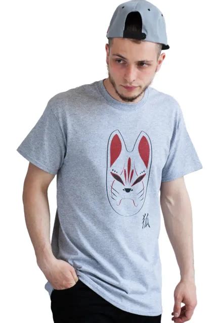 Japanese T Shirt Kitsune Fox Mask Japan Kanji Anime Manga Martial Arts Mens Tee 1860 Picclick