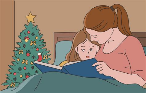 The Mother Is Reading A Book To Her Daughter Hand Drawn Style Vector